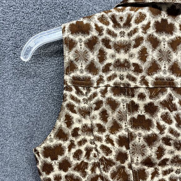 High Drama Vest Women 6 Brown Sleeveless Pockets Button Animal Print - Picture 13 of 16